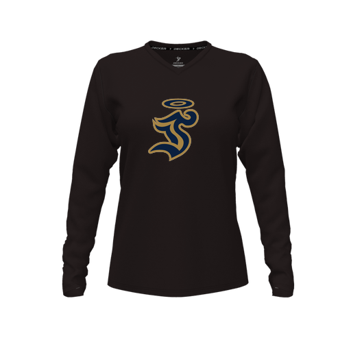 [CUS-DFW-TEES-PER-VNK-LSL-BLK-FYXS-LOGO1] Decker Performance T-Shirt (Female Youth XS, Black, V Neck, Logo 1, Long Sleeve)