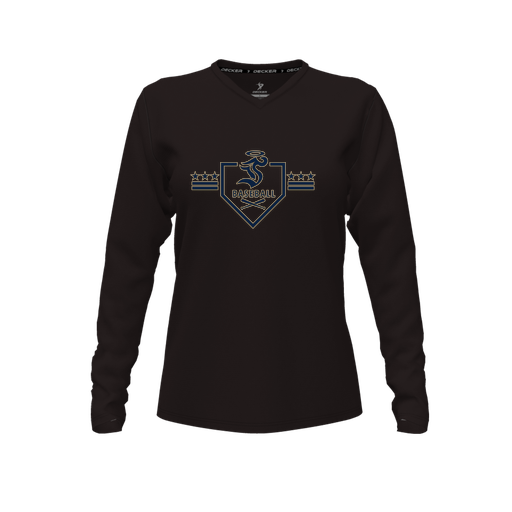 [CUS-DFW-TEES-CMF-VNK-LSL-BLK-FYXS-LOGO3] Decker Comfort T-Shirt (Female Youth XS, Black, V Neck, Logo 3, Long Sleeve)