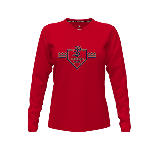 [FTLVCFRD-FYXS-LOGO3] Decker Comfort T-Shirt (Female Youth XS, Red, V Neck, Logo 3, Long Sleeve)