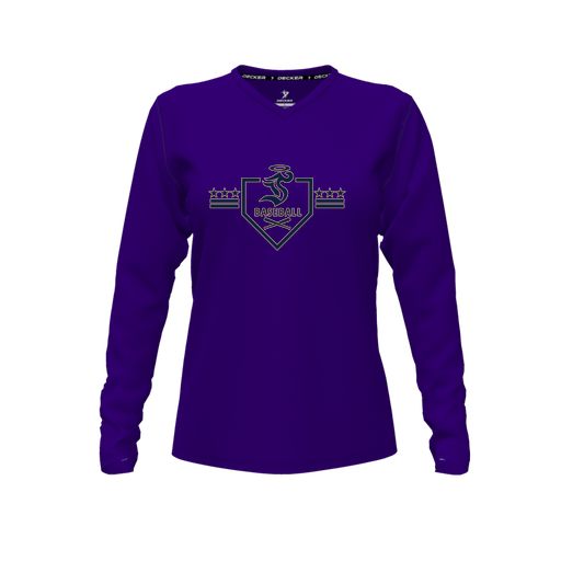 [CUS-DFW-TEES-CMF-VNK-LSL-PUR-FYXS-LOGO3] Decker Comfort T-Shirt (Female Youth XS, Purple, V Neck, Logo 3, Long Sleeve)