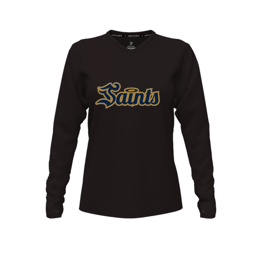 [CUS-DFW-TEES-PER-VNK-LSL-BLK-FYXS-LOGO2] Decker Performance T-Shirt (Female Youth XS, Black, V Neck, Logo 2, Long Sleeve)