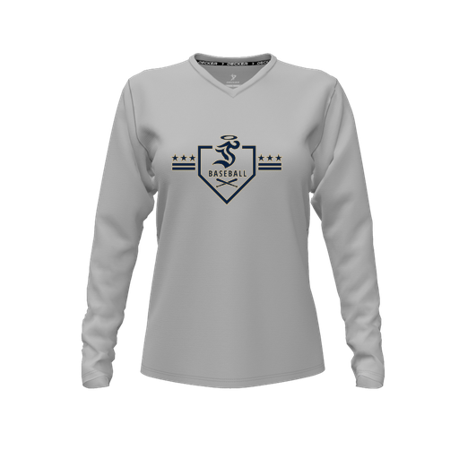 [CUS-DFW-TEES-PER-VNK-LSL-GRY-FYXS-LOGO3] Decker Performance T-Shirt (Female Youth XS, Gray, V Neck, Logo 3, Long Sleeve)