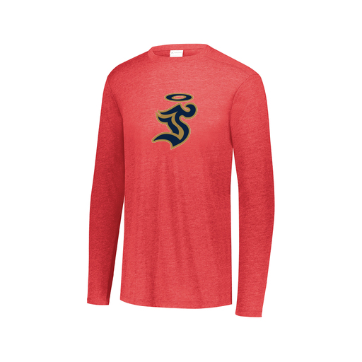 [3075.V96.XS-LOGO1] Decker Men's Tri-Blend T-Shirt - Long Sleeve (Adult XS, Red, Logo 1)