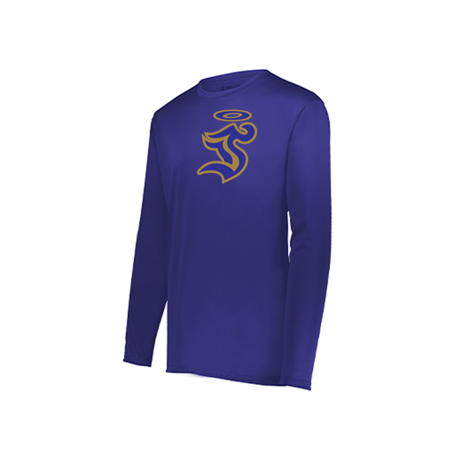 [222823.747.S-LOGO1] Youth LS Smooth Sport Shirt (Youth S, Purple, Logo 1)